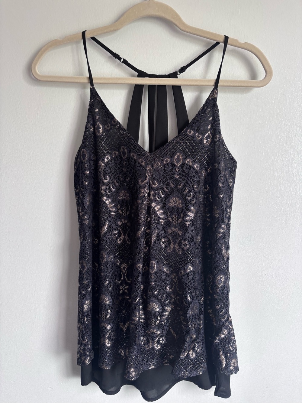 Maurice’s Black Lace Metallic Overlay Cami Top size XS